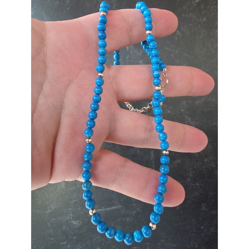 925 Sterling Silver Dyed Agate Beaded Adjustable Necklace Vintage